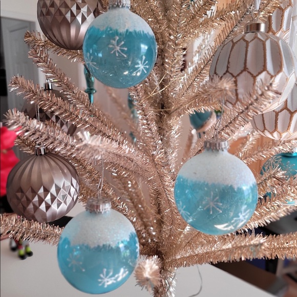 Set of 3 Glass Turquoise and White Frosty Ornaments - Picture 4 of 5